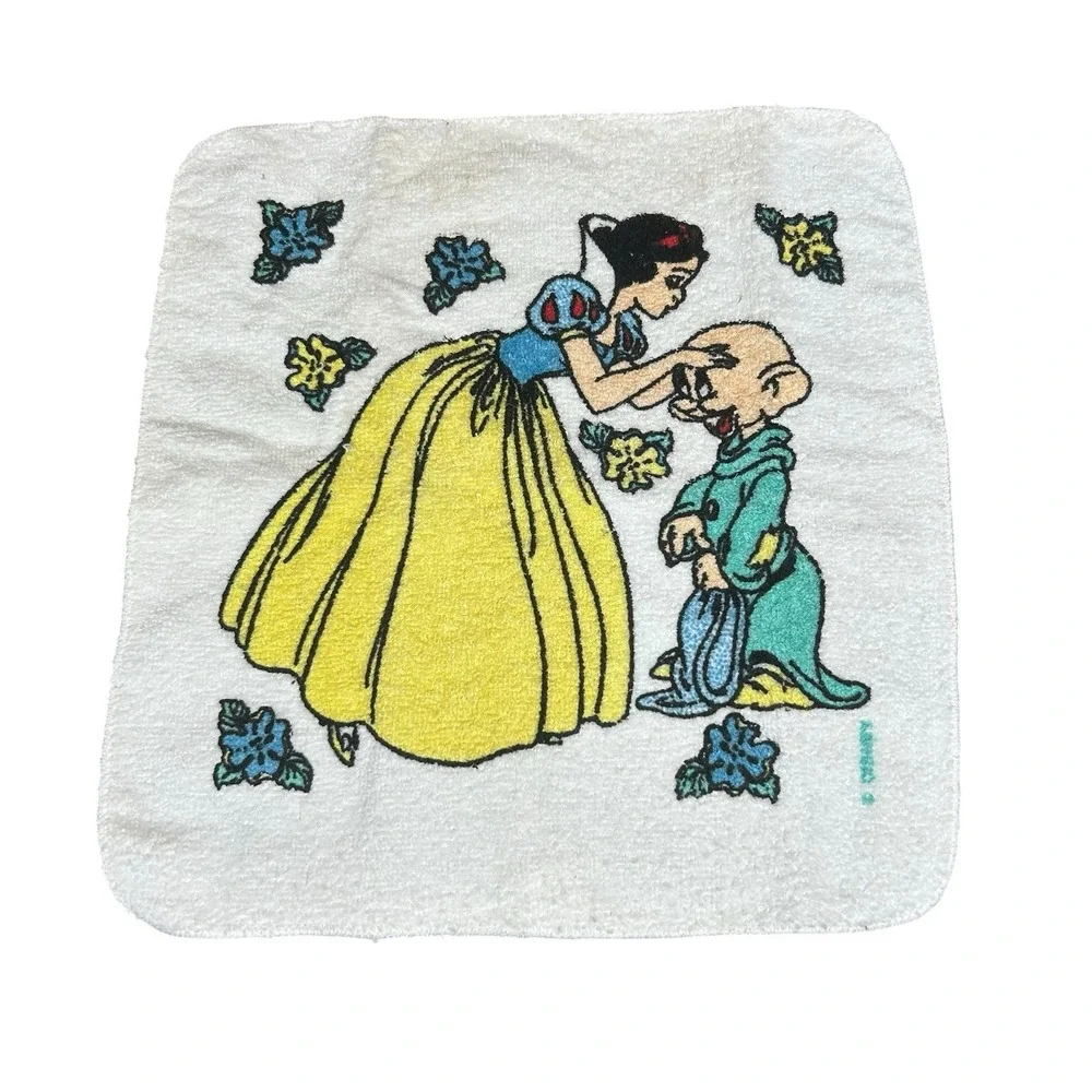 Vtg Cannon Snow White & Dwarves Towel Washcloth Set 100% Cotton Disney Princess